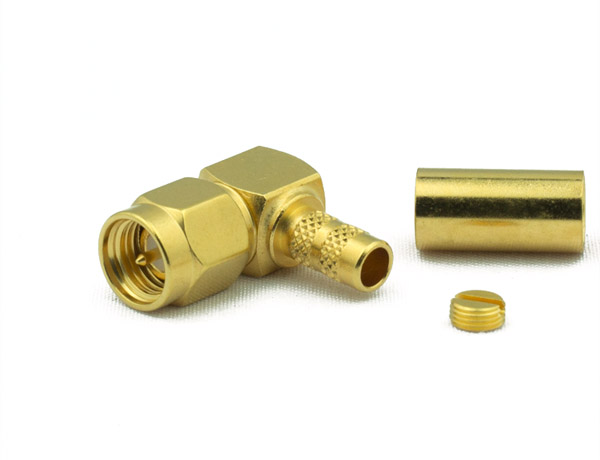 SMA Male Connector Right Angle CRIMP For RG58, RG141, RG303, LMR195, B7806A
