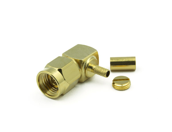 SMA Reverse Polarity Male Connector Right Angle CRIMP For RG174, RG188, RG316, B7805A