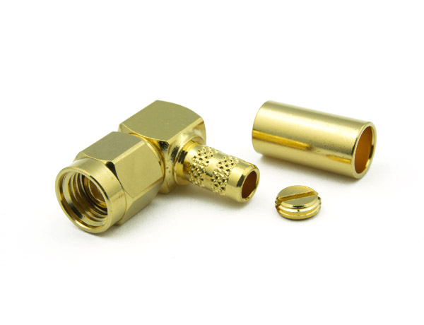 SMA Reverse Polarity Male Connector Right Angle CRIMP For RG58, RG141, RG303, LMR195, B7806A