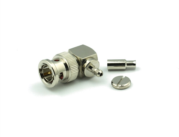 BNC Male Connector Right Angle CRIMP For RG179, RG187, B9221